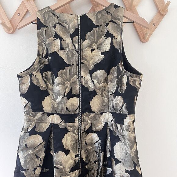 Ann Taylor Factory Sz 10 Black Gold Foil Floral Sleeveless Dress Fit & Flare - Picture 6 of 8